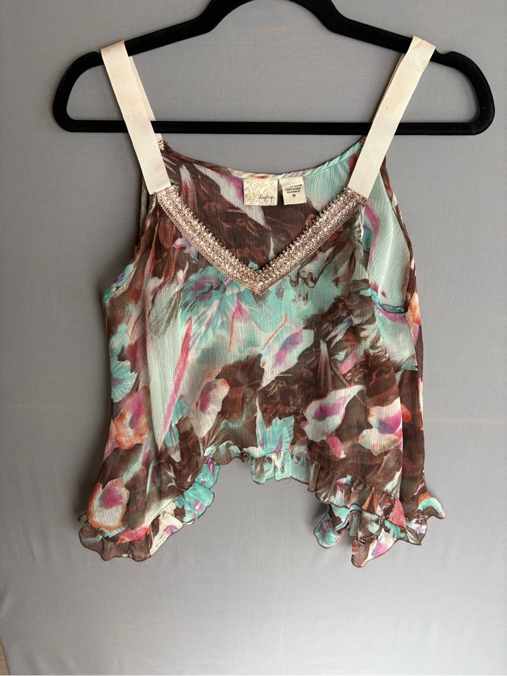 Floral Flowy Camisole Tank Top - Mint & Brown